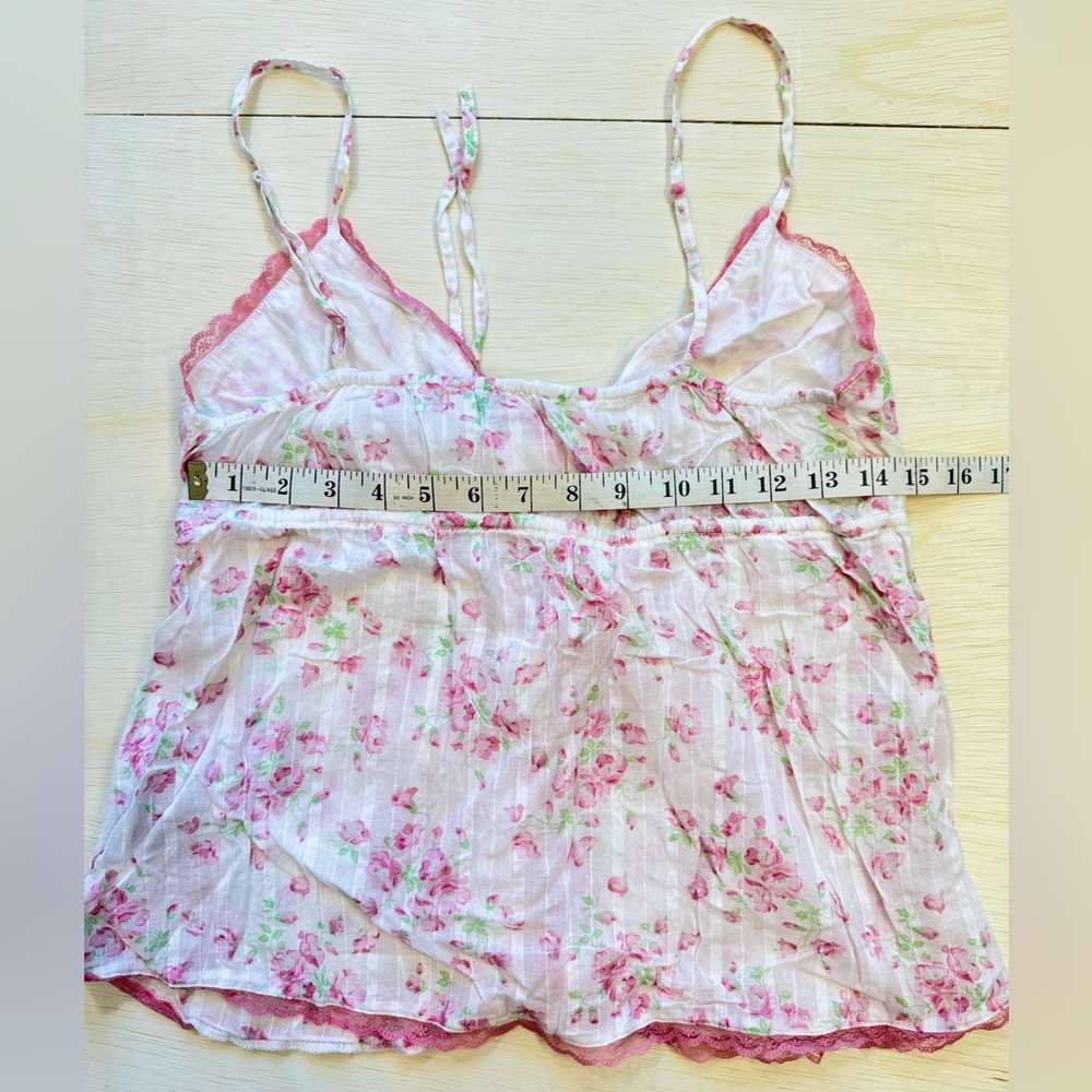 VTG F21 “Twenty one” Pink Floral Rose Lace Babydoll Cami Top 100% Cotton Size L - Picture 5 of 6